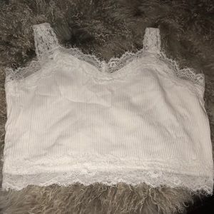 White Lace Trim Crop Top